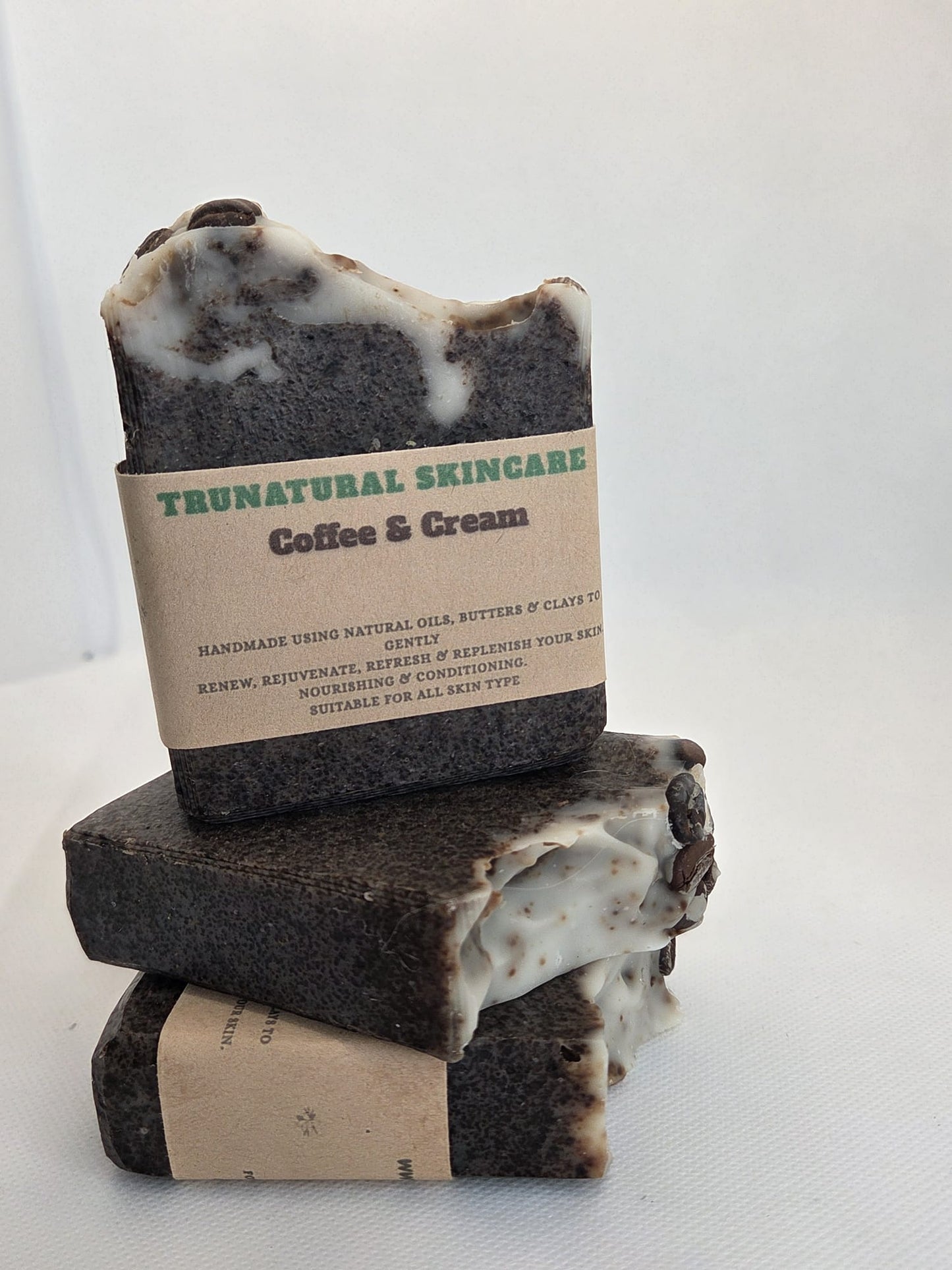 Trunatural Skincare Coffee & Cream Cold Process Soap Bar Scented with Vanilla & Sandalwood Essential Oils - Vegan Handmade Natural Skincare for Daily Skin Repair, Lift, Firm, Moisturize, and Hydrate