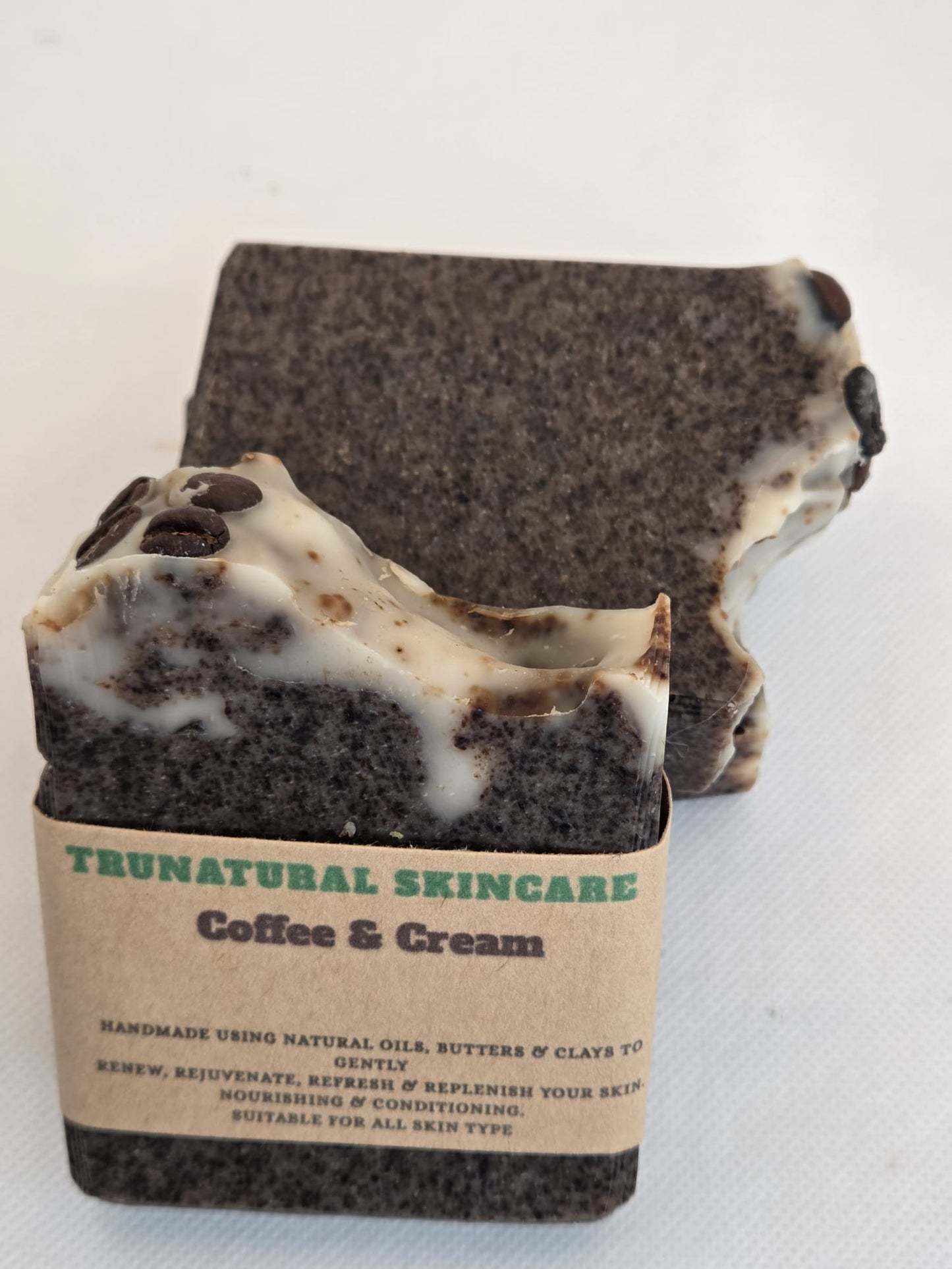 Trunatural Skincare Coffee & Cream Cold Process Soap Bar Scented with Vanilla & Sandalwood Essential Oils - Vegan Handmade Natural Skincare for Daily Skin Repair, Lift, Firm, Moisturize, and Hydrate