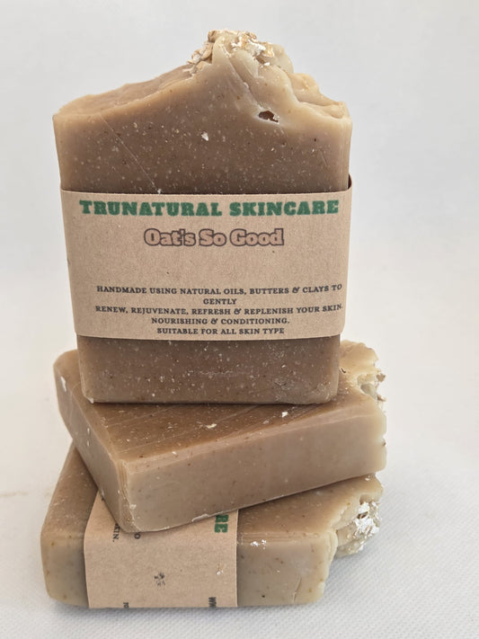 Trunatural skincare Oats so good soap bar with honey, coconut milk scented with jasmine essential oil, shea butter olive cocoa butter coconut sweet vegan Hydrating Cleansing Skin Repair Skincare handmade natural sensitive